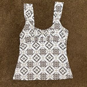 Elegant White and Black Patterned Women's Top